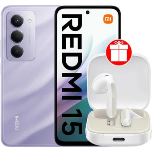Телефон Xiaomi Redmi 15 4G 6GB/128GB международная версия (фиолетовый) + наушники Xiaomi Redmi Buds 6 Active M2344E1 (белый) по акции