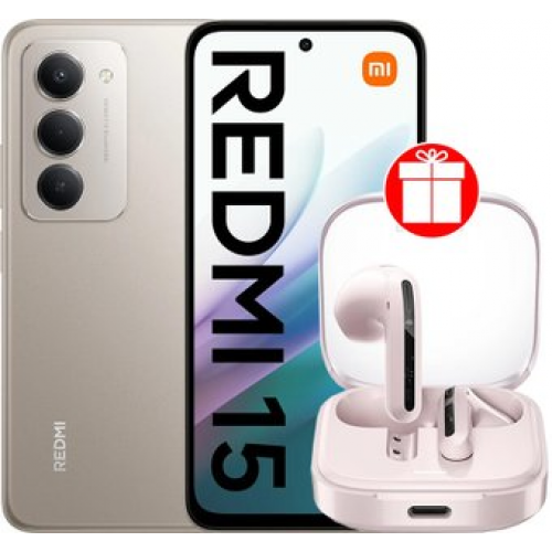Телефон Xiaomi Redmi 15 4G 6GB/128GB международная версия (титановый) + наушники Xiaomi Redmi Buds 6 Active M2344E1 (розовый) по акции
