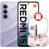 Телефон Xiaomi Redmi 15 4G 8GB/256GB международная версия (фиолетовый) + наушники Xiaomi Redmi Buds 6 Active M2344E1 (розовый) по акции