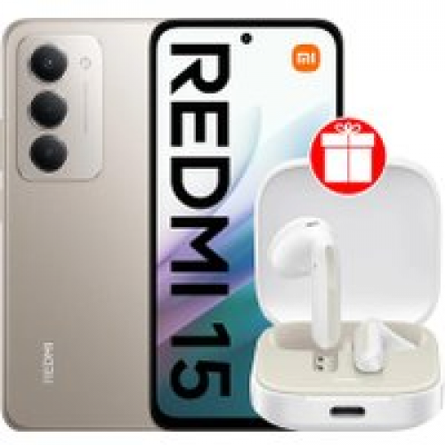 Телефон Xiaomi Redmi 15 4G 8GB/256GB международная версия (титановый) + наушники Xiaomi Redmi Buds 6 Active M2344E1 (белый) по акции