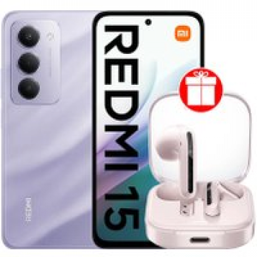 Телефон Xiaomi Redmi 15 4G 6GB/128GB международная версия (фиолетовый) + наушники Xiaomi Redmi Buds 6 Active M2344E1 (розовый) по акции