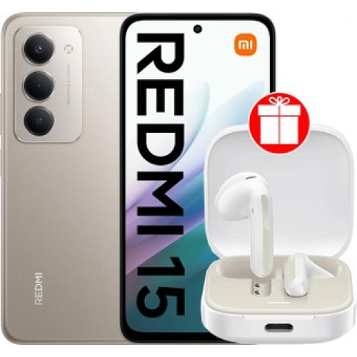 Телефон Xiaomi Redmi 15 4G 6GB/128GB международная версия (титановый) + наушники Xiaomi Redmi Buds 6 Active M2344E1 (белый) по акции