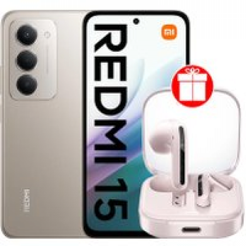 Телефон Xiaomi Redmi 15 4G 8GB/256GB международная версия (титановый) + наушники Xiaomi Redmi Buds 6 Active M2344E1 (розовый) по акции