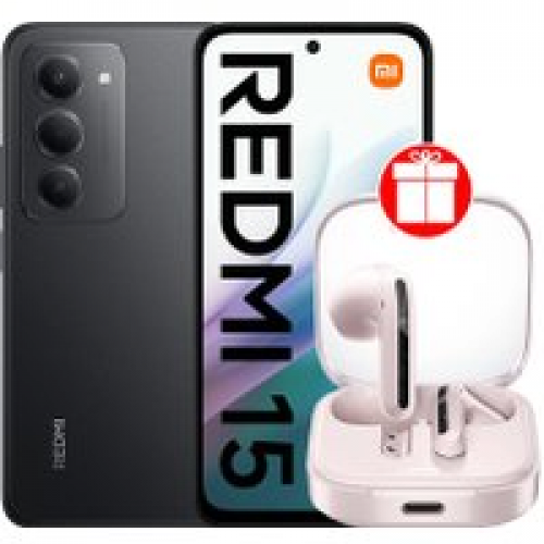 Телефон Xiaomi Redmi 15 4G 8GB/256GB международная версия (черный) + наушники Xiaomi Redmi Buds 6 Active M2344E1 (розовый) по акции